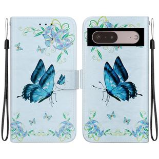 For Google Pixel 7 Pro Crystal Texture Colored Drawing Leather Phone Case(Blue Pansies)