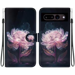 For Google Pixel 7 Crystal Texture Colored Drawing Leather Phone Case(Purple Peony)