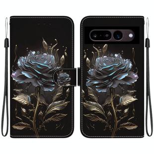 For Google Pixel 7 Crystal Texture Colored Drawing Leather Phone Case(Black Rose)