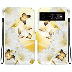 For Google Pixel 7 Crystal Texture Colored Drawing Leather Phone Case(Gold Butterfly Epiphyllum)