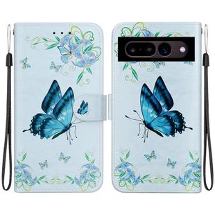 For Google Pixel 7 Crystal Texture Colored Drawing Leather Phone Case(Blue Pansies)