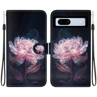 For Google Pixel 7a Crystal Texture Colored Drawing Leather Phone Case(Purple Peony)
