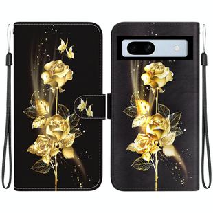 For Google Pixel 7a Crystal Texture Colored Drawing Leather Phone Case(Gold Butterfly Rose)
