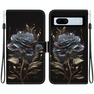 For Google Pixel 7a Crystal Texture Colored Drawing Leather Phone Case(Black Rose)