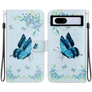 For Google Pixel 7a Crystal Texture Colored Drawing Leather Phone Case(Blue Pansies)