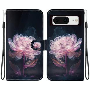 For Google Pixel 8 Crystal Texture Colored Drawing Leather Phone Case(Purple Peony)