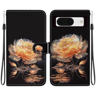 For Google Pixel 8 Crystal Texture Colored Drawing Leather Phone Case(Gold Peony)