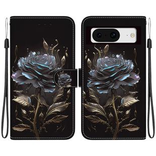 For Google Pixel 8 Crystal Texture Colored Drawing Leather Phone Case(Black Rose)