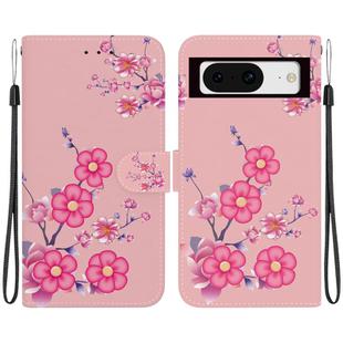 For Google Pixel 8 Crystal Texture Colored Drawing Leather Phone Case(Cherry Blossoms)
