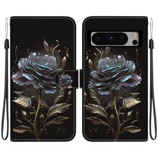 For Google Pixel 8 Pro Crystal Texture Colored Drawing Leather Phone Case(Black Rose)