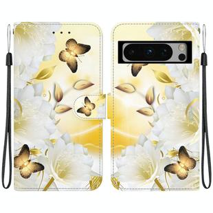For Google Pixel 8 Pro Crystal Texture Colored Drawing Leather Phone Case(Gold Butterfly Epiphyllum)