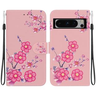 For Google Pixel 8 Pro Crystal Texture Colored Drawing Leather Phone Case(Cherry Blossoms)