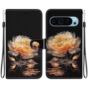 For Google Pixel 9 Pro Crystal Texture Colored Drawing Leather Phone Case(Gold Peony)