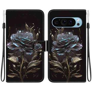 For Google Pixel 9 Crystal Texture Colored Drawing Leather Phone Case(Black Rose)