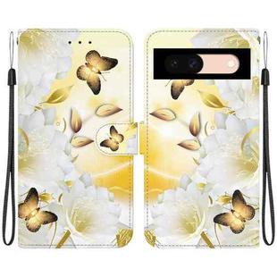 For Google Pixel 8a Crystal Texture Colored Drawing Leather Phone Case(Gold Butterfly Epiphyllum)