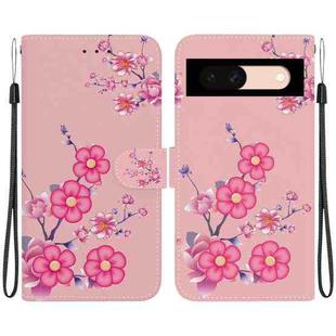 For Google Pixel 8a Crystal Texture Colored Drawing Leather Phone Case(Cherry Blossoms)