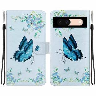 For Google Pixel 8a Crystal Texture Colored Drawing Leather Phone Case(Blue Pansies)