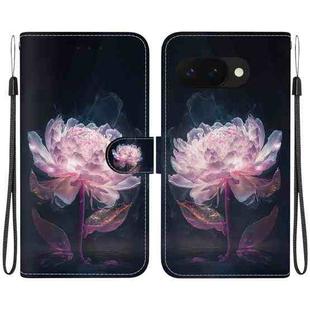 For Google Pixel 9a Crystal Texture Colored Drawing Leather Phone Case(Purple Peony)