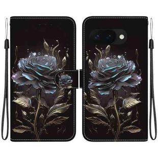 For Google Pixel 9a Crystal Texture Colored Drawing Leather Phone Case(Black Rose)