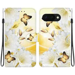 For Google Pixel 9a Crystal Texture Colored Drawing Leather Phone Case(Gold Butterfly Epiphyllum)