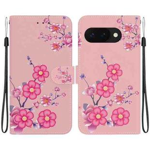 For Google Pixel 9a Crystal Texture Colored Drawing Leather Phone Case(Cherry Blossoms)