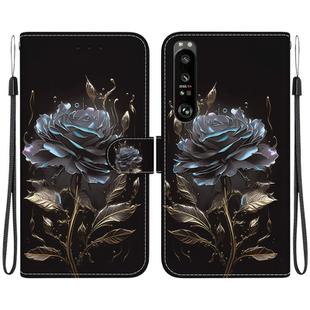 For Sony Xperia 1 III Crystal Texture Colored Drawing Leather Phone Case(Black Rose)