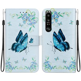 For Sony Xperia 1 III Crystal Texture Colored Drawing Leather Phone Case(Blue Pansies)