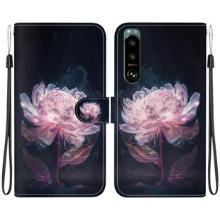 For Sony Xperia 5 III Crystal Texture Colored Drawing Leather Phone Case(Purple Peony)