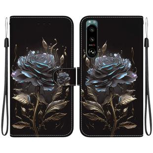 For Sony Xperia 5 III Crystal Texture Colored Drawing Leather Phone Case(Black Rose)