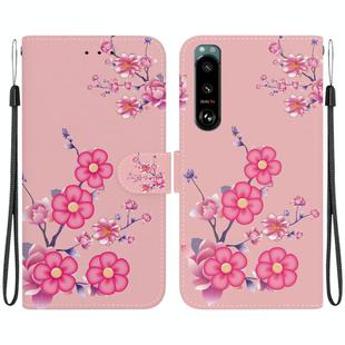 For Sony Xperia 5 III Crystal Texture Colored Drawing Leather Phone Case(Cherry Blossoms)