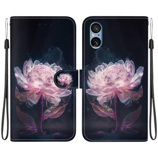 For Sony Xperia 5 V Crystal Texture Colored Drawing Leather Phone Case(Purple Peony)