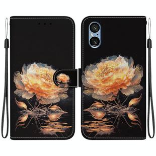 For Sony Xperia 5 V Crystal Texture Colored Drawing Leather Phone Case(Gold Peony)