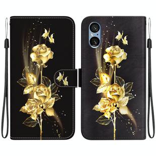 For Sony Xperia 5 V Crystal Texture Colored Drawing Leather Phone Case(Gold Butterfly Rose)