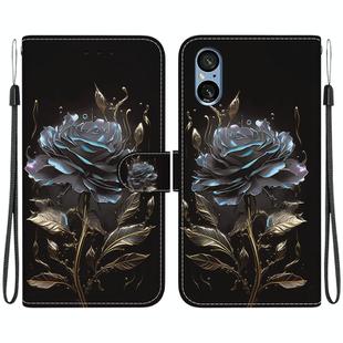 For Sony Xperia 5 V Crystal Texture Colored Drawing Leather Phone Case(Black Rose)