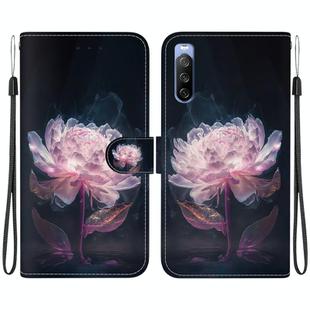 For Sony Xperia 10 III Crystal Texture Colored Drawing Leather Phone Case(Purple Peony)