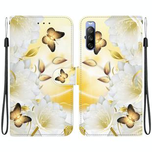 For Sony Xperia 10 III Crystal Texture Colored Drawing Leather Phone Case(Gold Butterfly Epiphyllum)