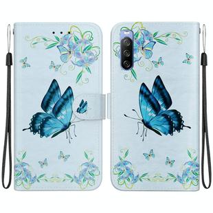 For Sony Xperia 10 III Crystal Texture Colored Drawing Leather Phone Case(Blue Pansies)