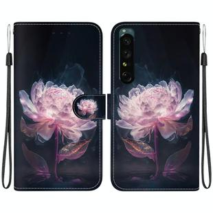 For Sony Xperia 1 IV Crystal Texture Colored Drawing Leather Phone Case(Purple Peony)
