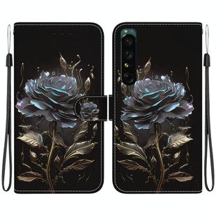 For Sony Xperia 1 IV Crystal Texture Colored Drawing Leather Phone Case(Black Rose)