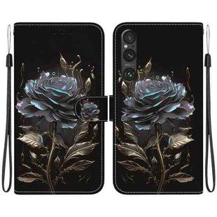 For Sony Xperia 1 V 2023 Crystal Texture Colored Drawing Leather Phone Case(Black Rose)