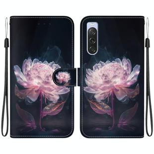 For Sony Xperia 10 V 2023 Crystal Texture Colored Drawing Leather Phone Case(Purple Peony)