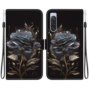For Sony Xperia 10 V 2023 Crystal Texture Colored Drawing Leather Phone Case(Black Rose)