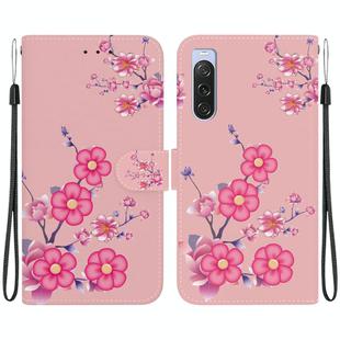 For Sony Xperia 10 V 2023 Crystal Texture Colored Drawing Leather Phone Case(Cherry Blossoms)