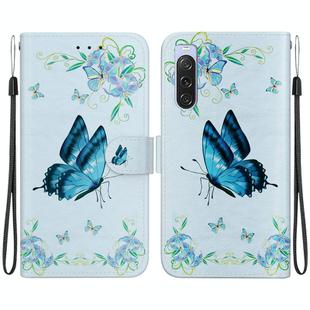 For Sony Xperia 10 V 2023 Crystal Texture Colored Drawing Leather Phone Case(Blue Pansies)