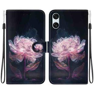For Sony Xperia 10 VI Crystal Texture Colored Drawing Leather Phone Case(Purple Peony)