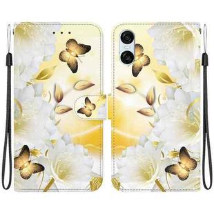 For Sony Xperia 10 VI Crystal Texture Colored Drawing Leather Phone Case(Gold Butterfly Epiphyllum)