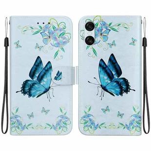 For Sony Xperia 10 VI Crystal Texture Colored Drawing Leather Phone Case(Blue Pansies)