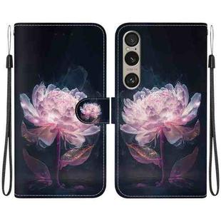 For Sony Xperia 1 VI Crystal Texture Colored Drawing Leather Phone Case(Purple Peony)