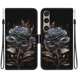 For Sony Xperia 1 VI Crystal Texture Colored Drawing Leather Phone Case(Black Rose)
