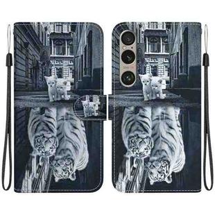 For Sony Xperia 1 VI Crystal Texture Colored Drawing Leather Phone Case(Cat Tiger Reflection)
